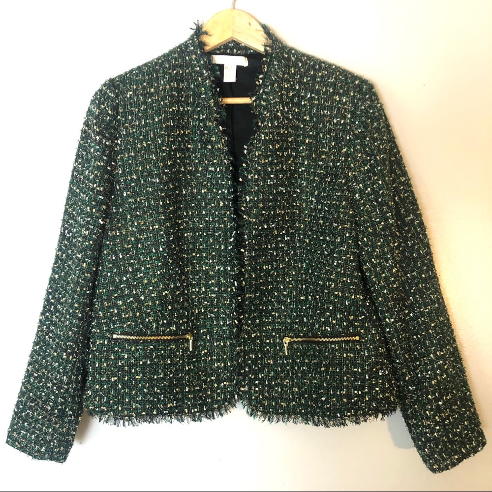 COPY - Chicos Green Sparkle Tweed Jacket